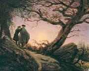 Zwei Manner in Betrachtung des Mondes Caspar David Friedrich